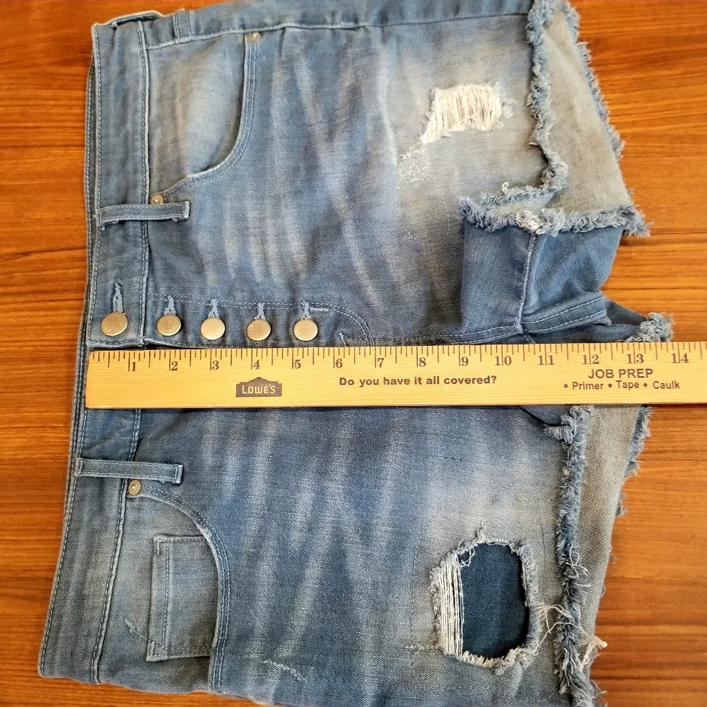 Mossimo Shorts Women's 14 High Rise Blue Denim Stretch Distressed Button Fly_5